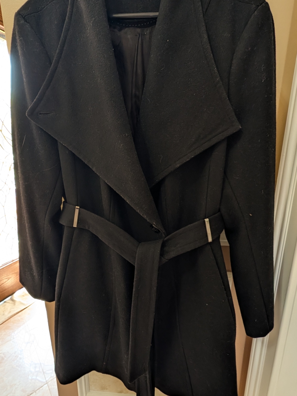 Calvin Klein Black Wool-Blend Belted Trench Coat